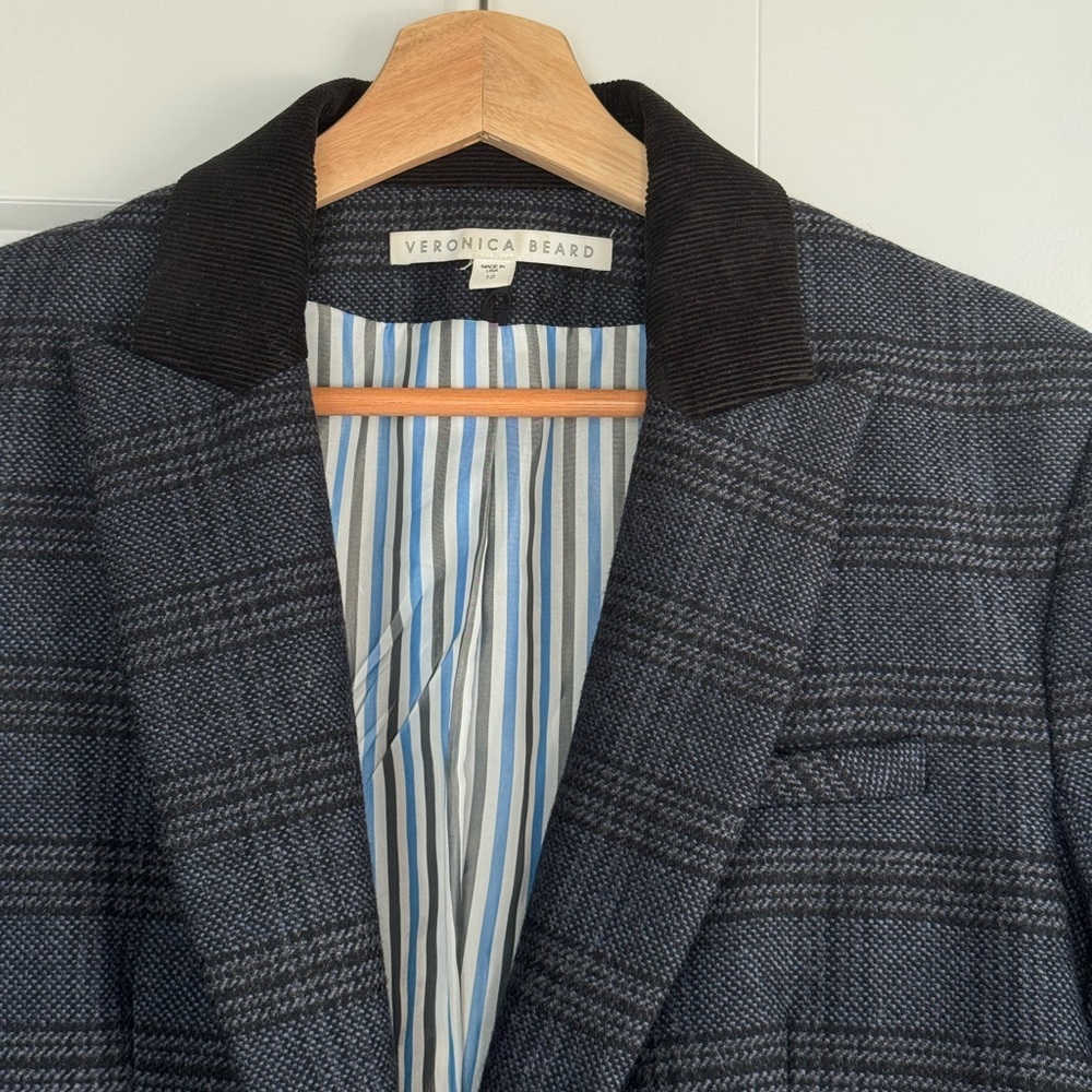 Veronica Beard Gia Dickey Plaid Blazer Size 12 Virgin Wool Made in USA - Picture 7 of 13